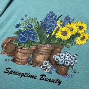 Vintage Y2K Teal Springtime Beauty Floral Graphic T Shirt XL Cottage Naturecore